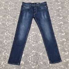 Image of Mens Replay M914Y ANBASS Jeans W33 L32 Stretch Slim Tapered Blue New 