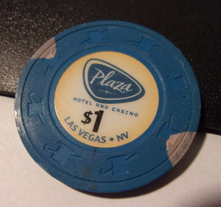 PLAZA HOTEL CASINO $1 hotel casino gaming poker chip Las Vegas NV