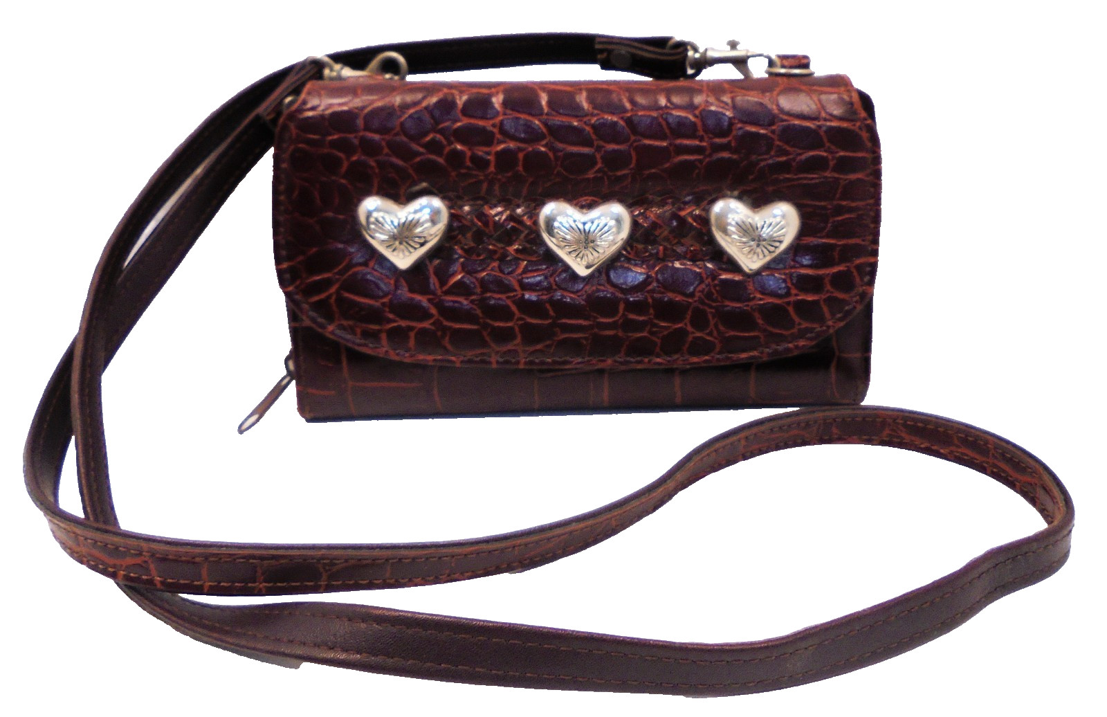 Brownish Red Embossed Crocodile Pattern Crossbody… - image 2