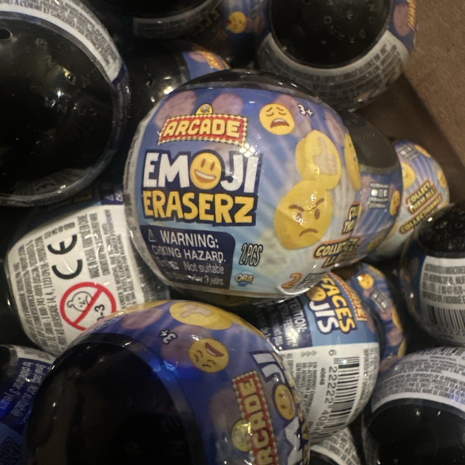 Arcade Emoji Pencil Top Erasers Random Capsule Mini Balls Toy (Lot of 36) New