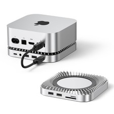 Raycue Mac mini M4 Dock  Stand with 8T NVMe SSD Enclosure, 2 USB A Silver