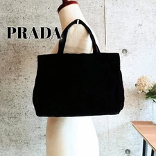Prada 99s Archive Velor Tote Bag Black Vintage Authentic