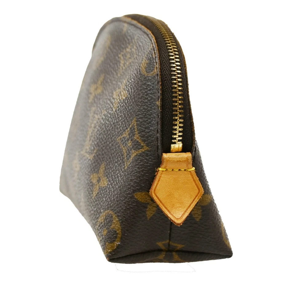 LOUIS VUITTON Logo Pochette Bolsa Cosmética Monograma Cuero Marrón M47515 68DA052 Foto 2 de 4