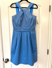 David’s Bridal Blue Cotton Sateen Halter Dress Size 10 NWT Bridesmaid Formal