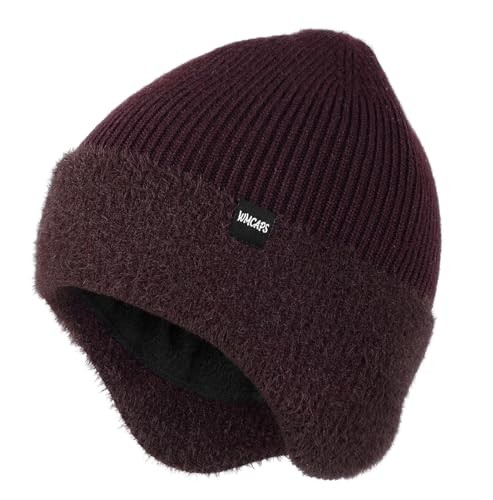 Men & Women Maroon Beanie with Brim and Ear Flaps Fleece-Lined Hat Amazon.com: Giegxin 2 Pcs Hats with Ear Flaps Winter Knit  main image 2