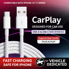 USB-A to USB-C Braided Cable for iPhone 15/16/17 CarPlay Data Sync