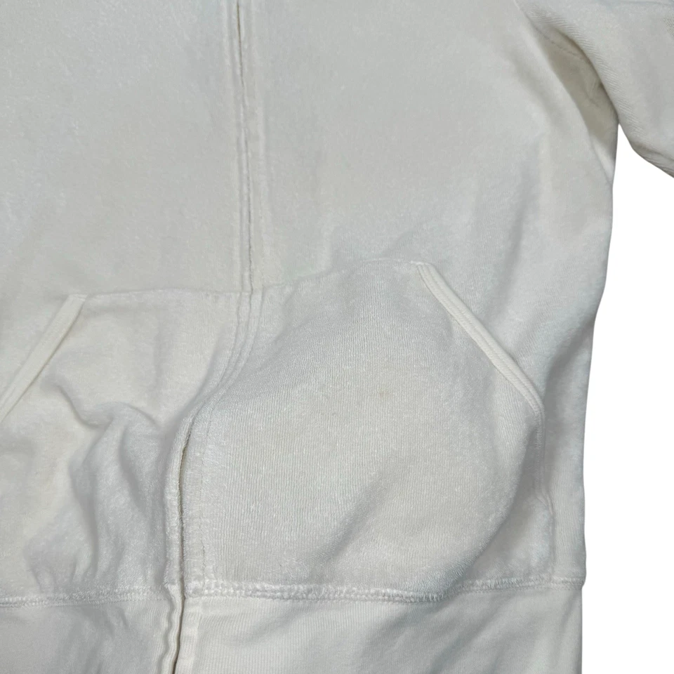 Vintage Y2K Juicy Couture Velour Zip Up Hoodie Sweater XL 2000s Ivory Cream - Image 2 of 4