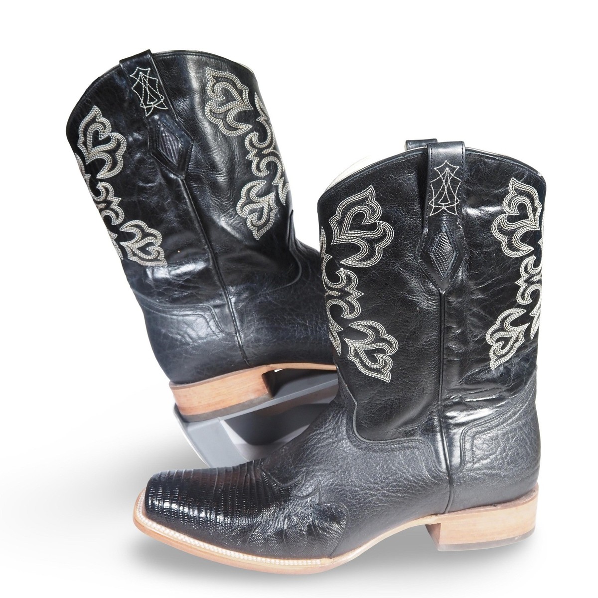 J.B. Dillon Lizard Square Toe Cowboy Boots Men 15D Black  display picture 3