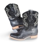 J.B. Dillon Lizard Square Toe Cowboy Boots Men 15D Black JBR2061D Western