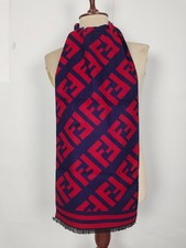 FENDI genuine vintage patterned Red / Blue wool cashmere winter scarf scarves