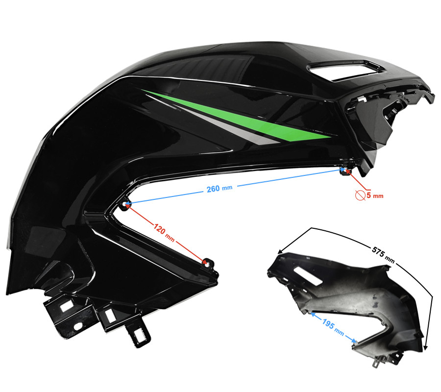 Boîtier du réservoir de carburant droit vert pour moto BLADE R
