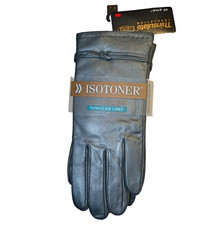 Isotoner Leather 40 Gram Thinsulate Lined Gunmetal Gray Gloves 7 New NWT