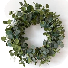 Eucalyptus Wreaths for Front Door 22", Handmade Green Leaves Wreath for Summe...