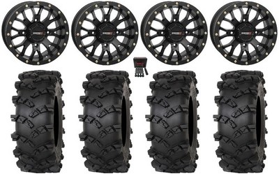 System 3 ST-3 14'' Wheels Black 28'' Outlaw M/T Tires Kawasaki Brute Force IRS