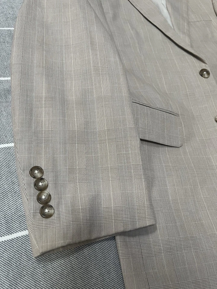 Blazer Jos A Bank Beige Gris Algodón Lana 36S Príncipe de Gales Abrigo Deportivo a Cuadros Foto 3 de 4