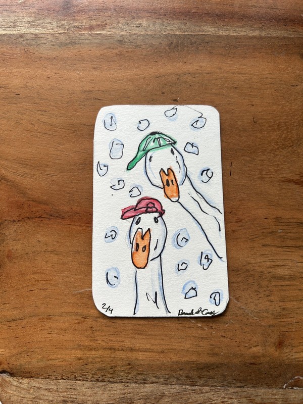 Illustrated whimsical Duck ACEO art card 2/4