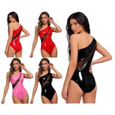 Women Leotard One Shoulder Clubwear Competition Bodysuit Glossy Costume Dance