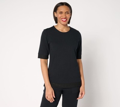 Wacoal Women's Top Sz S Eyelet French Terry Elbow Sleeve Black A688944