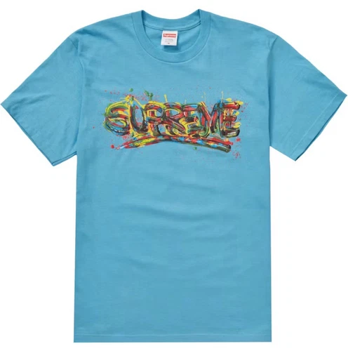 Supreme Paint Logo Spellout Graffiti Graphique T Shirt Bleu Clair Homme Large USA