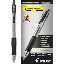PILOT, G2 PREMIUM GEL ROLLER PENS, ULTRA FINE POINT 0.38 MM, PACK OF 12 - BLACK