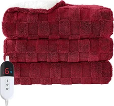 Electric Heated Throw Blanket - Jacquard 50"x60", Red Checkered 