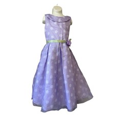 Girls  Place  Spring Lavender Dress Sleeveless Wht Polkadot Long Sz 10