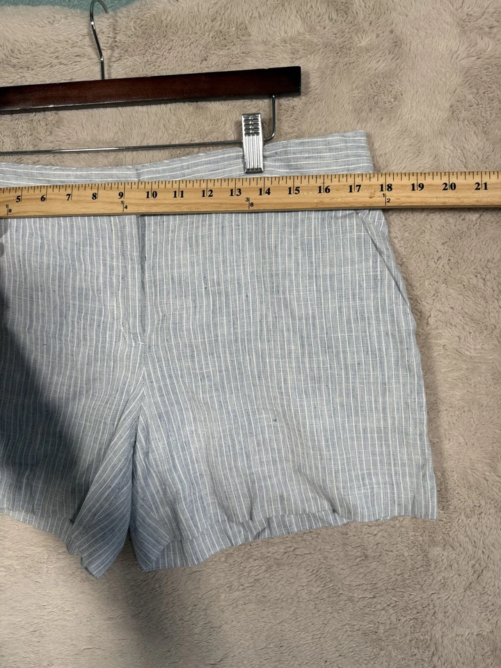 Pantalones Cortos Theory Para Mujer 12 Azul Blanco Rayas Elastizados Mezcla de Lino Bolsillo Informal Foto 2 de 4