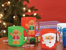 Lot of 5 Fun Express Plastic Christmas Mugs Santa Reindeer Gingerbread Man