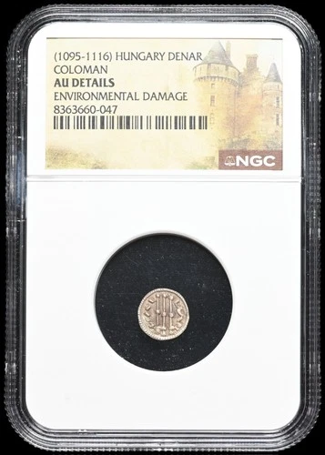 HUNGARY. Coloman, 1095-1116. Silver Denar, Three crosses of Golgotha, NGC AU