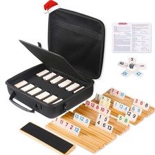 Rummy Cube Game 6 Players Edition with 6 Wooden Racks, 160 Numbers Rummy Tile...
