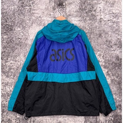 Vintage Asics Jacket L / XL Mens Nylon Windbreaker Full Zip Tuck Away Hood Y2K