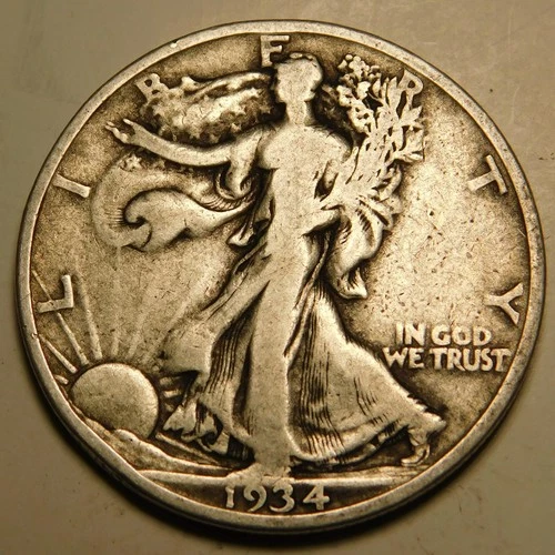 1934 S Walking Liberty Half Dollar 90% Silver VG-F   "As Pictured-Not Cleaned"