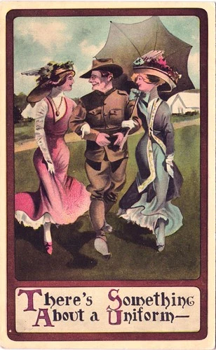 SOMETHING ABOUT A UNIFORM antique ww1 military romance postcard artist comic