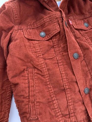 Levis Jacket Kids 7 Regular Corduroy Sherpa Lined Trucker Snap Up Rust Orange - Picture 5 of 6