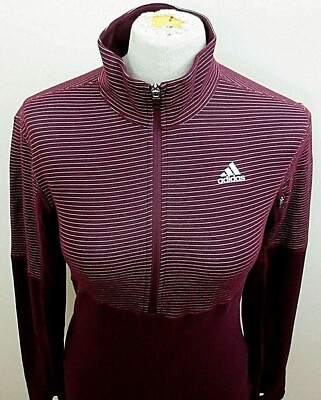 Adidas Women's Climalite 1/2 Zipper Pullover Maroon White Striped New Free Ship
