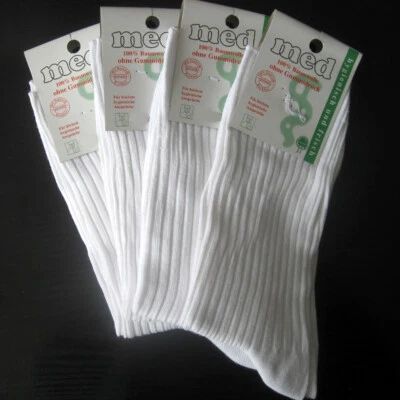 4 Paire Chaussettes Sans Caoutchouc Infirmière 100% Coton 4/2 Côtelé Blanc 35 - - Photo 1/2