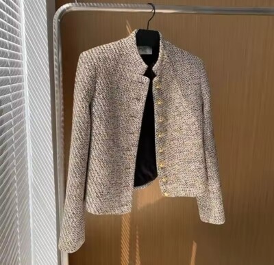 Vintage schicke weibliche Tweed Basic Button Up Jacke Mantel
