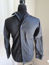 CALVIN KLEIN SATEEN SOLID BLACK BUTTON DOWN SHIRT-SIZE 16