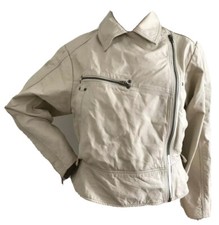H&m Trend Rare Cream Leather Retro 80's Biker Jacket Small Uk 10 Eu 36 Us 6 Bnwt