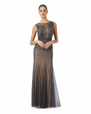  349 Adrianna Papell Gunmetal Nude Sleeveless Illusion Sequin Beaded Gown 6 A995