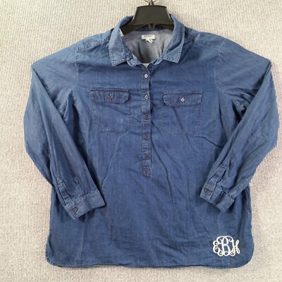 Old Navy Casual Button Down Shirt Mens XXL Blue Faux Denim Monogramed E B H