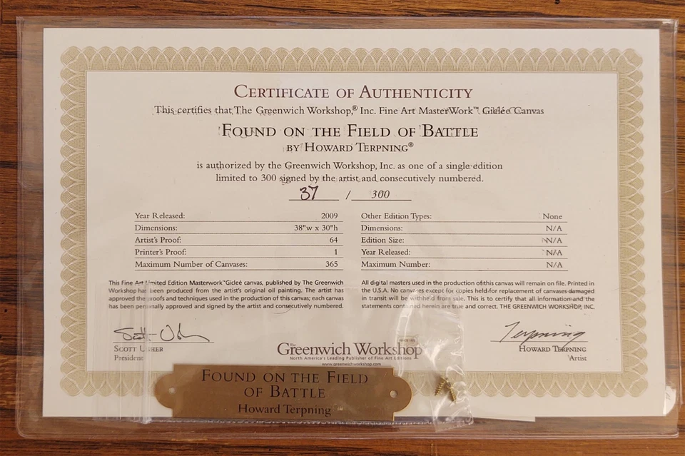 FOUND ON FIELD OF BATTLE 37/300 por Howard Terpning Lienzo Giclee Impresión Como Nuevo Foto 4 de 4