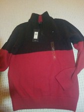 Tommy Hilfiger Boy  s Quarter Zip Sweater Colorblock Red and Blue Size L NWT