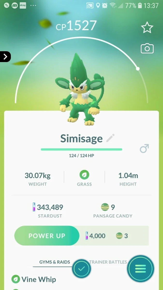 Simisage ( Pansage Evolution ) Pokemon Trade Go | eBay