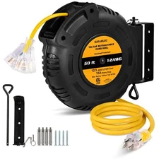 12 Gauge Retractable Extension Cord Reel 50 Ft 12 Awg/3c Sjtow Heavy Duty Power 