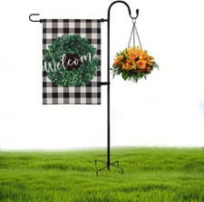 Garden Flag Holder Stand and Shepherds Hooks, 48 Inch Height with 1/2 Thick Meta