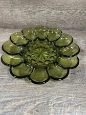 Vintage Anchor Hocking Fairfield Starburst Avocado 1972 Scalloped Edge Platter