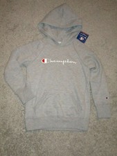 Champion Logo Boys Hooded Sweatshirt Top Gray