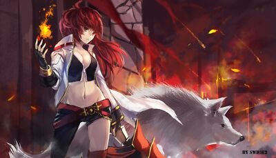 Anime girls swd3e2 redhead wolf elesis elsword fire Playmat Game Mat Desk