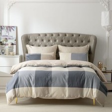 Plaid Duvet Cover Twin, 100 Cotton Check Geometric Bedding 3pc Set, Retro Gr...